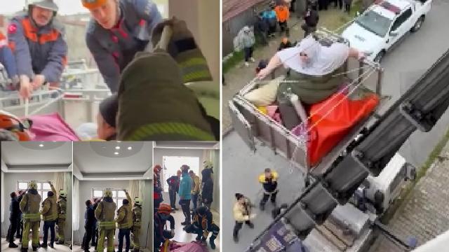 240 kiloluk obezite hastası için ekipler seferber oldu: Vinçle indirilip, hastaneye götürüldü