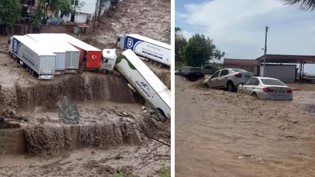Meteoroloji uyarmıştı. TIR'lar böyle sürüklendi